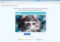 Microsoft Edge AI Theme Generator previewing a custom cat theme with Apply theme button