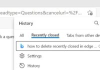 Microsoft Edge History menu open on the Recently closed tab
