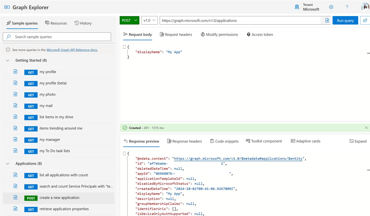 Microsoft Graph Explorer POST request creating a new application