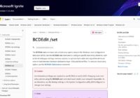Microsoft Learn BCDEdit /set reference page with administrator caution