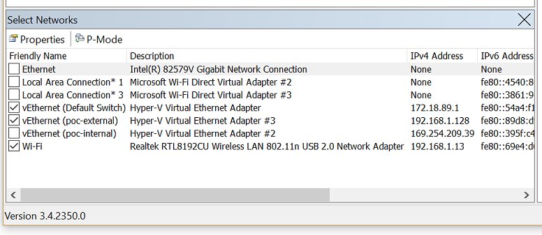 Microsoft Network Monitor 3.4 adapter selection window for choosing where to capture