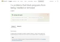 Microsoft Support page for fixing programs blocked from being installed or removed