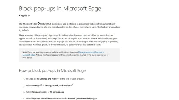 How to disable pop-ups and intrusive ads in Microsoft Edge