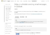 Microsoft Support page on delaying or scheduling email with Outlook version tabs