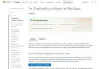 Microsoft Support page on fixing Bluetooth problems with Windows 11 and Windows 10 tabs