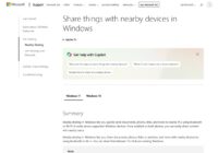 Microsoft Support page on nearby sharing with Windows 11 and Windows 10 tabs