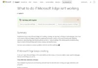 Microsoft Support page titled What to do if Microsoft Edge isn't working