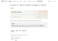 Microsoft Support page with Word's Tracking group showing Accept, Reject, Previous and Next