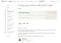 Microsoft Teams help page with profile card showing Available status