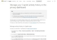 Microsoft support page for managing Copilot activity history in the privacy dashboard