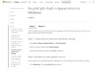 Microsoft support page on fixing print jobs stuck in the queue in Windows