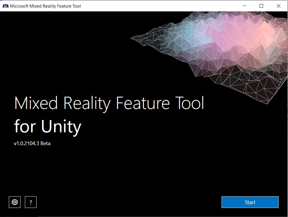 Mixed Reality Feature Tool for Unity start screen with a Start button