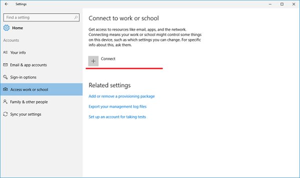 Mobile device management overview: Connect button for MDM enrollment