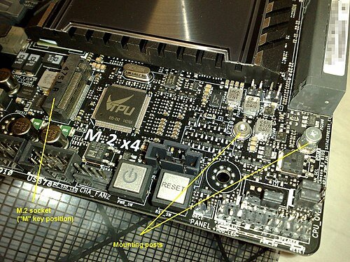 Motherboard M.2 slot labeled M.2 x4 beside the board components