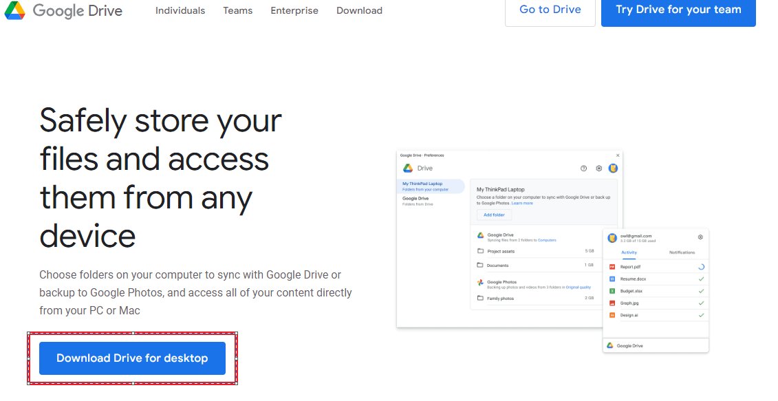 Mount Google Drive as local drive by downloading Drive for desktop