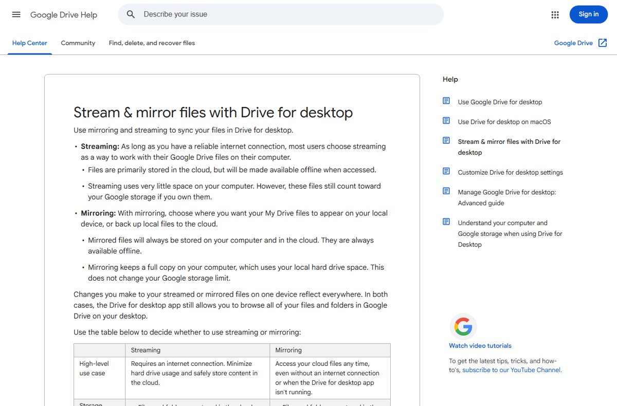 Mount Google Drive as local drive with streaming or mirroring explained