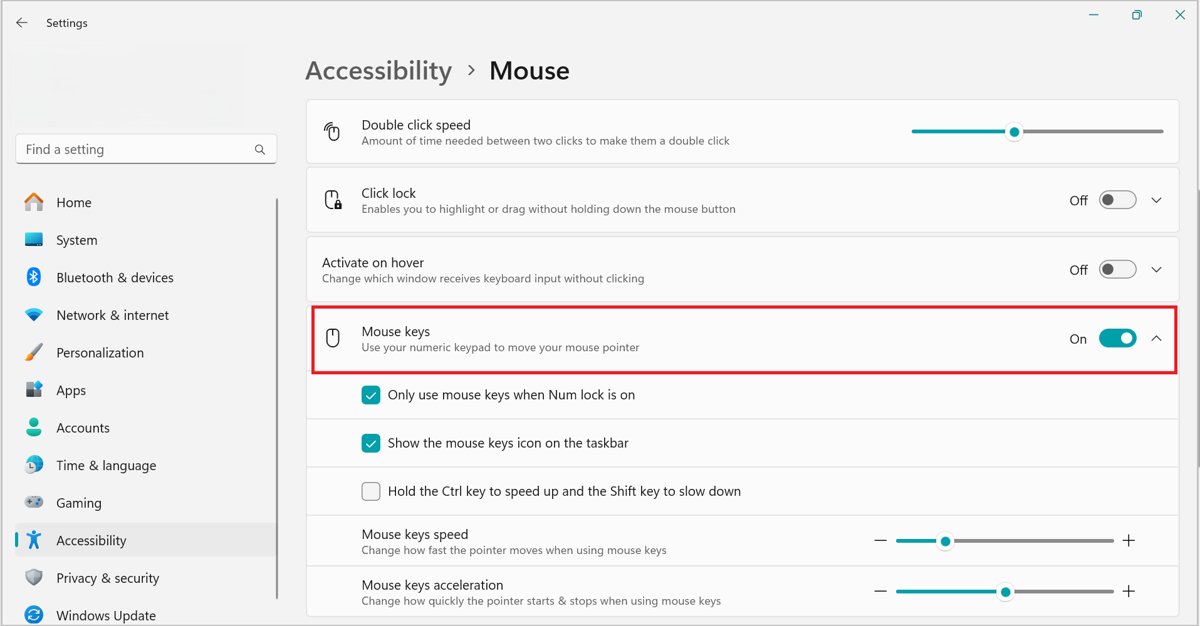 Mouse Keys: click or right-click with the keyboard in Windows