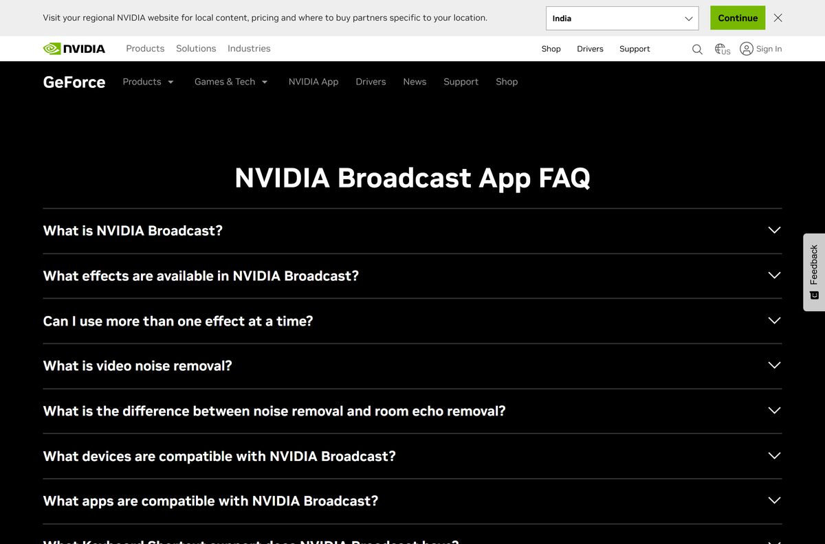 NVIDIA Broadcast FAQ answering whether GTX graphics cards are supported