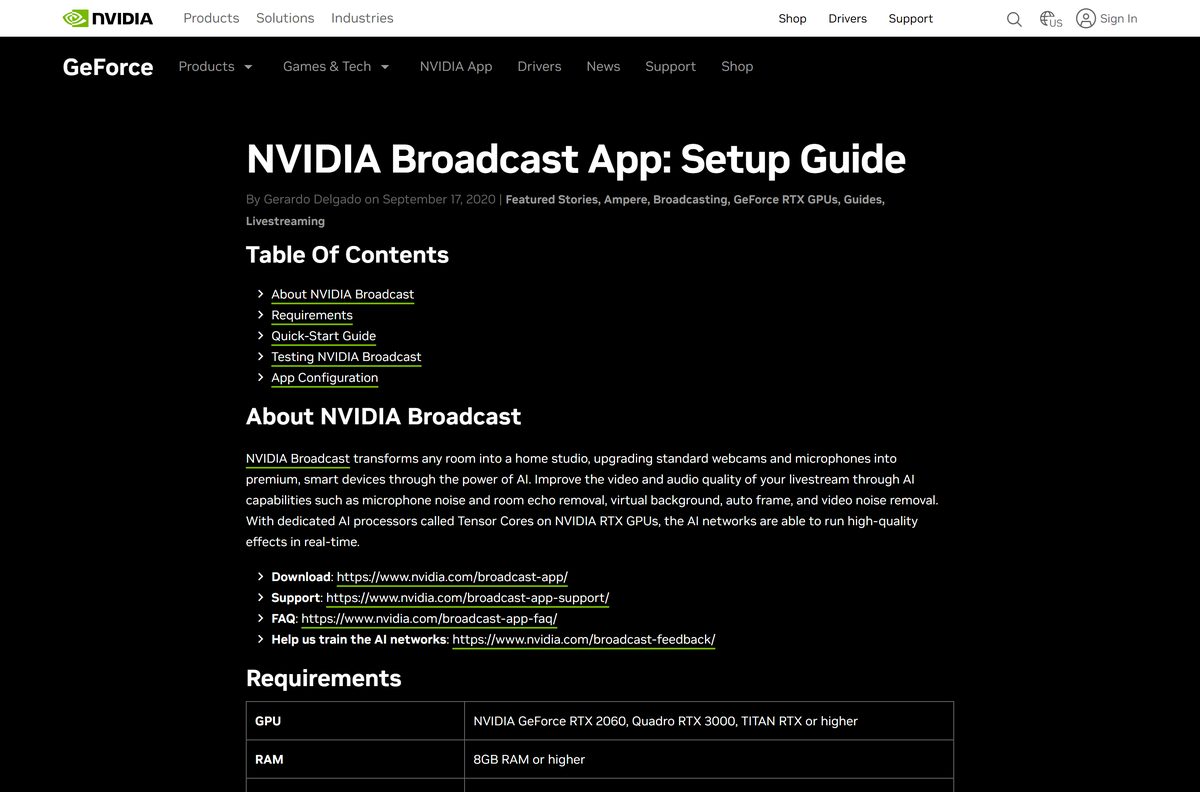 NVIDIA setup guide explaining virtual camera and microphone devices