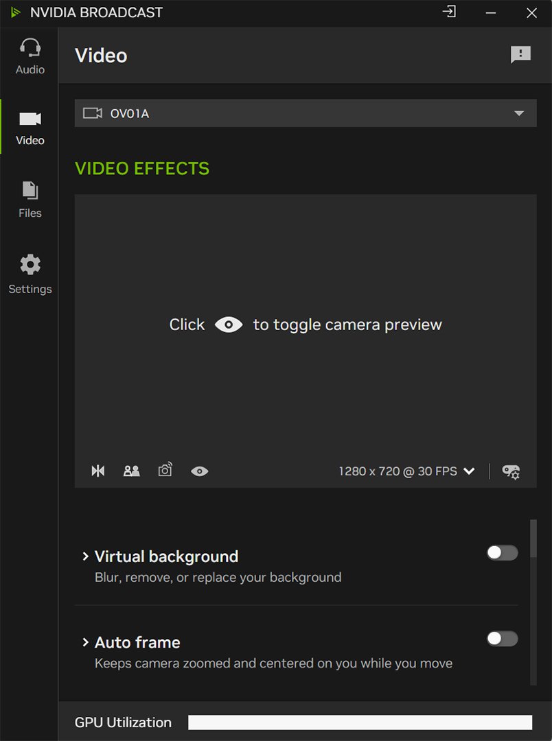 NVIDIA Broadcast virtual camera video effects such as virtual background and auto frame