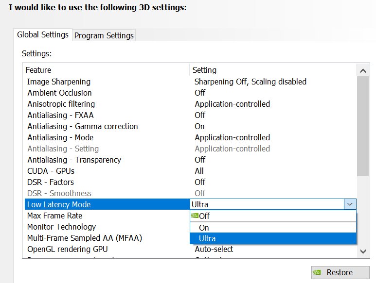 NVIDIA Control Panel Manage 3D settings Global Settings feature list with a drop-down open