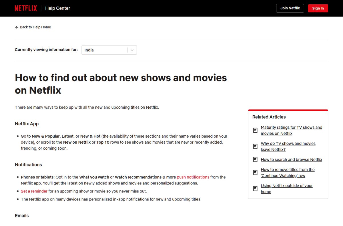 Netflix Help Center article on finding new shows and movies