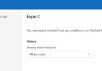 New Outlook Settings Files page showing the Export tab with a Get started button