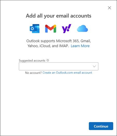 New Outlook welcome screen asking to add all your email accounts