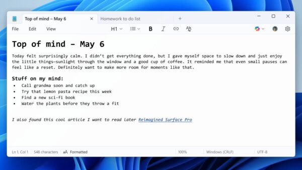 New features in Notepad in Windows 11