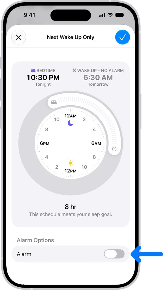 Next Wake Up Only screen with the Alarm switch turned off