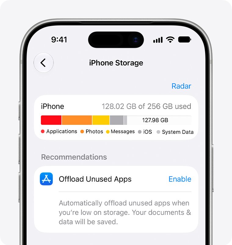 Not enough storage to update iOS: iPhone Storage with Offload Unused Apps