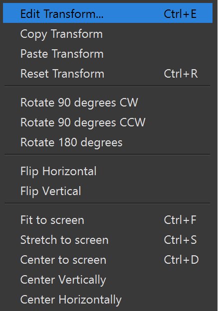 OBS source context menu with Edit Transform highlighted at the top