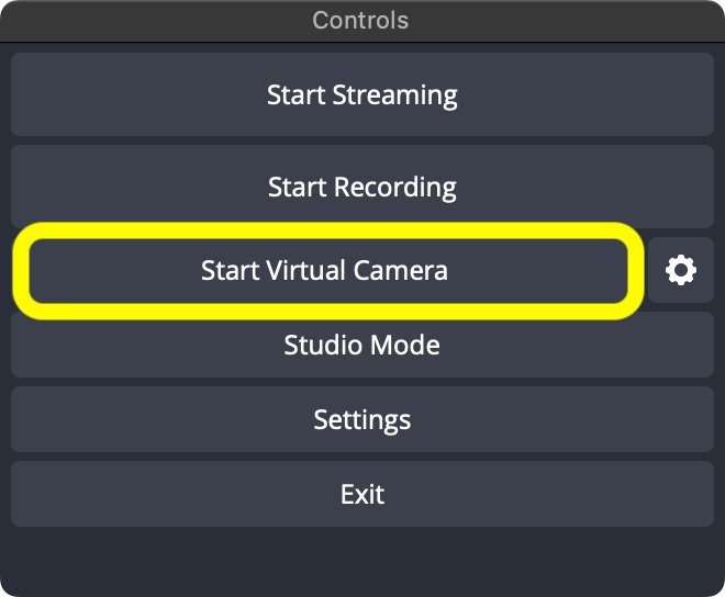 OBS virtual camera for Windows: Start Virtual Camera button in the Controls dock