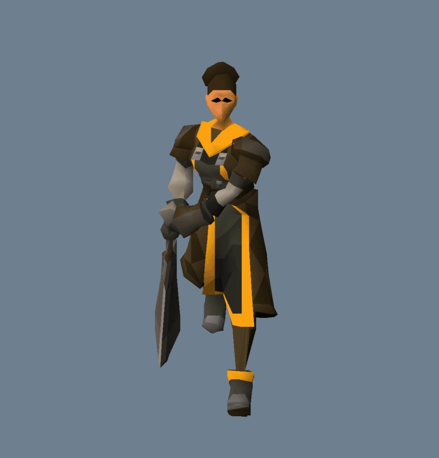 OSRS character wearing the full Smiths' Uniform and holding a sword