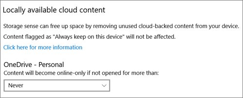 OneDrive Files On-Demand Storage Sense setting for locally available cloud content