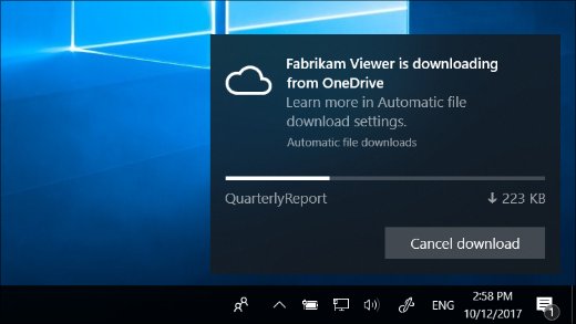 OneDrive Files On-Demand automatic download notification with Cancel download button