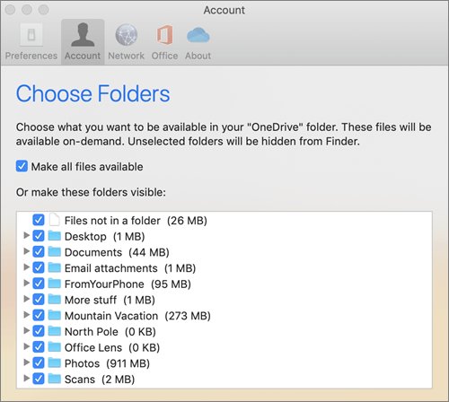 OneDrive offline files on Mac via Choose Folders in Account preferences