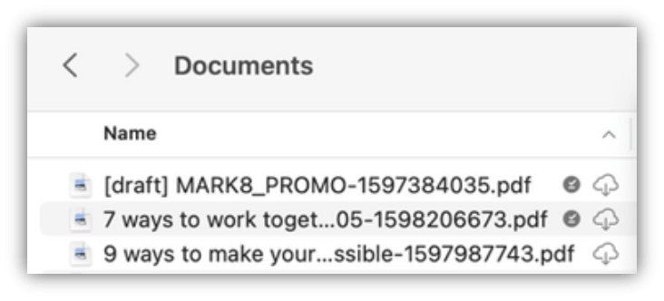 OneDrive offline files status icons in a Finder Documents folder