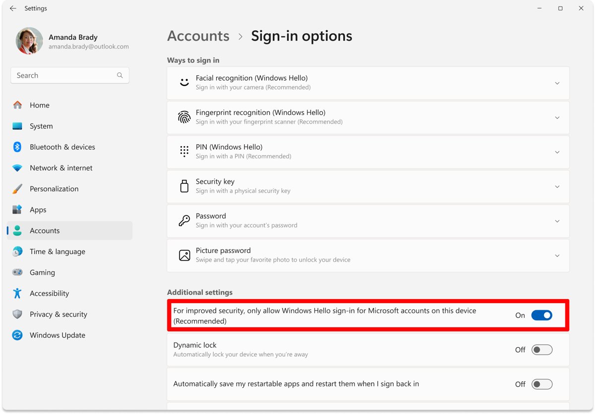 Only allow Windows Hello sign-in for Microsoft accounts on this device setting