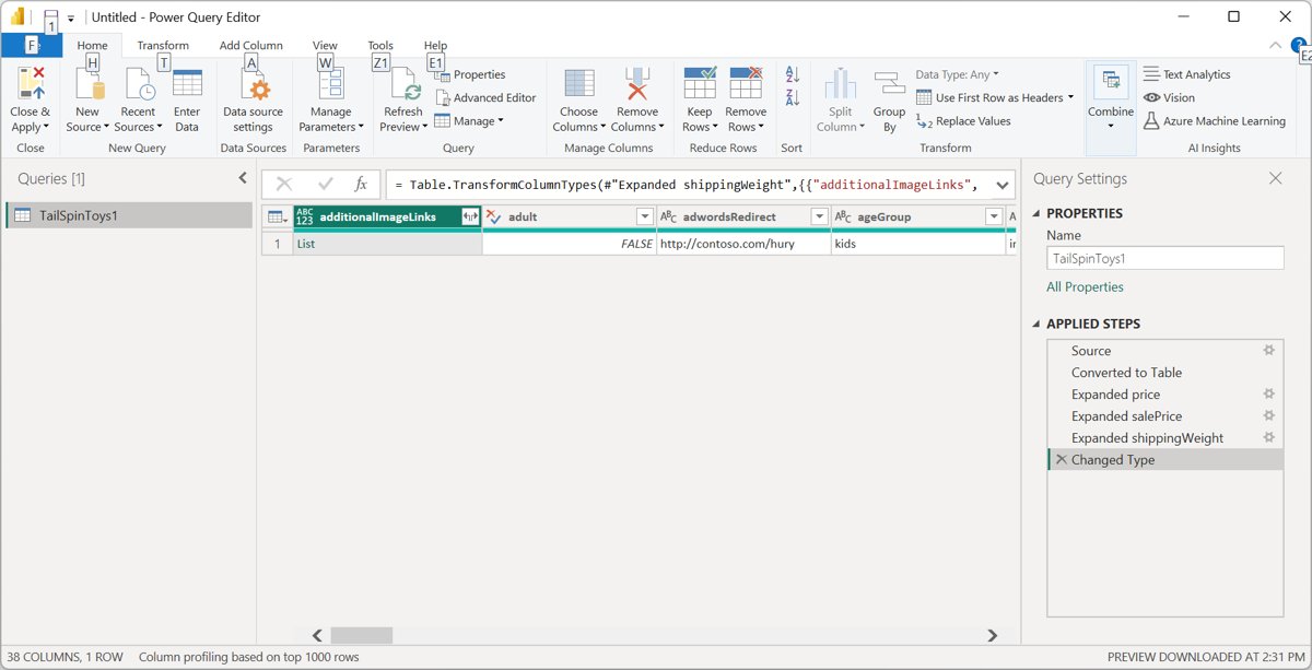 Open JSON file in Excel through the Power Query editor