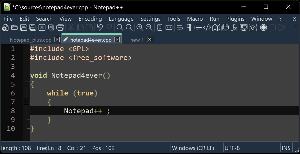 Open JSON file in Notepad++ with syntax highlighting and line numbers