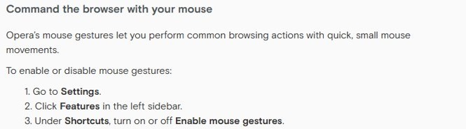 Open Opera browser settings to change features like mouse gestures