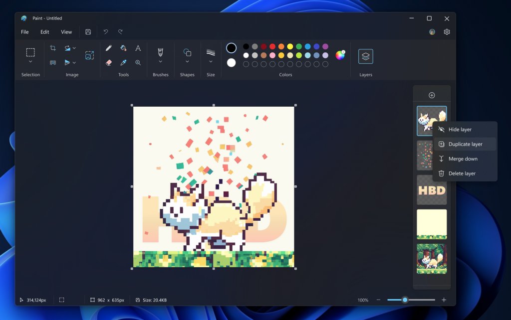 Open PNG file in Paint to edit it with layers in Windows 11