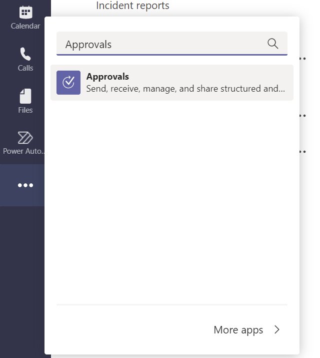 Open the Approvals app in Teams by searching the app bar