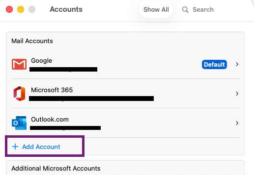 Outlook for Mac Accounts settings with the Add Account button