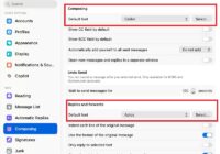 Outlook for Mac Composing settings with default fonts for new mail and replies highlighted