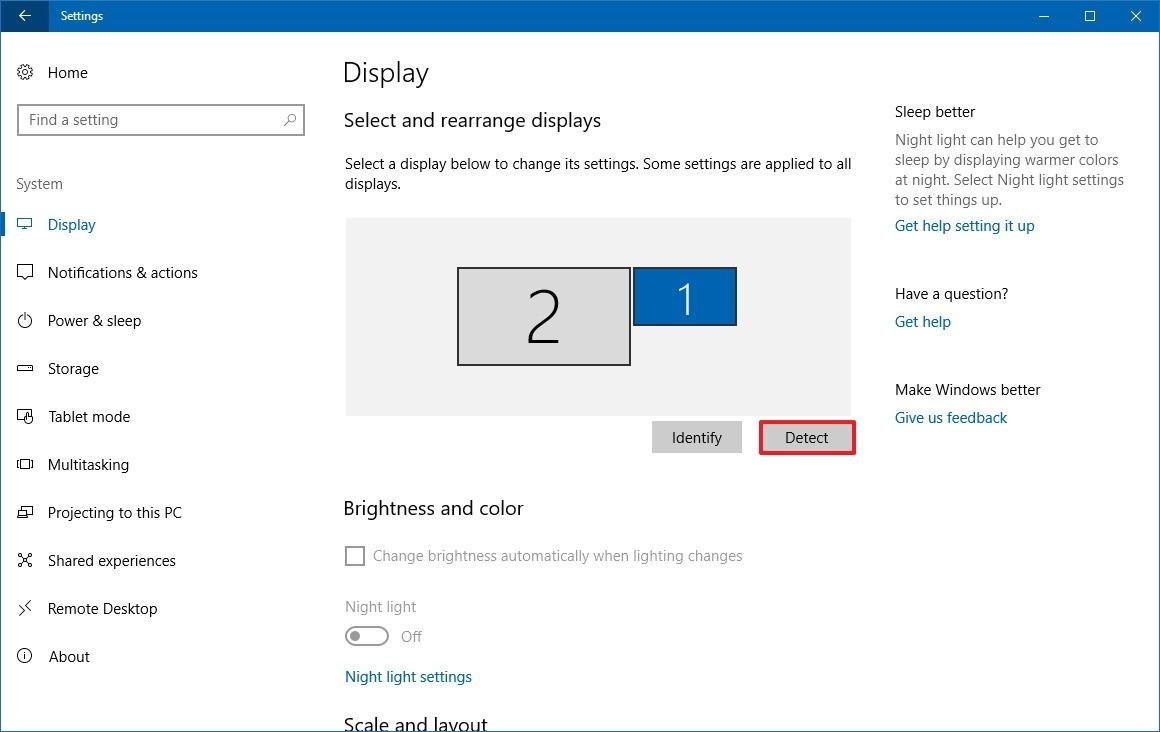 PC not detecting TV: Detect button in Windows display settings