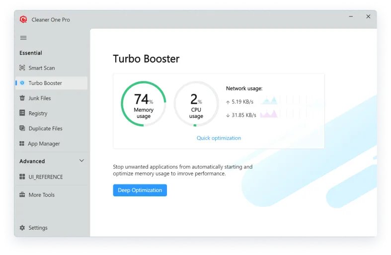 PC optimizer Trend Micro Cleaner One Pro Turbo Booster memory and CPU usage