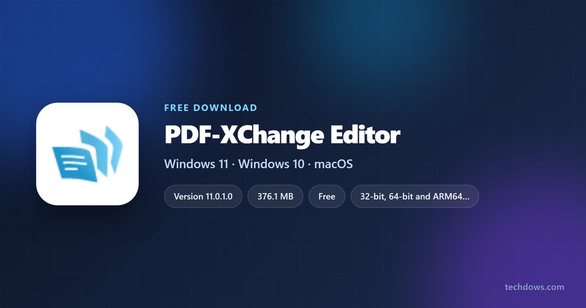 PDF-XChange Editor download card with version, price and supported Windows