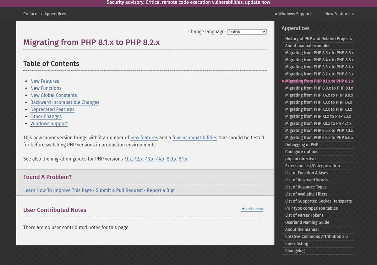 PHP 7.4 security upgrade path: Migrating from PHP 8.1.x to 8.2.x guide